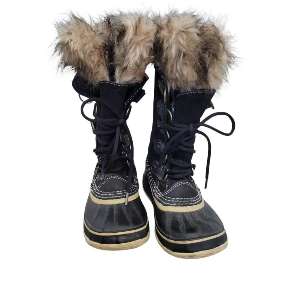 Sorel Joan of Artic Black Mid Calf Faux Fur Boots Women's US 6 SL1540-010 - Picture 3 of 9
